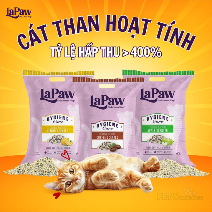 Cát Vệ Sinh Cho Mèo LaPaw Than Hoạt Tính, Siêu Vón Cục, Khử Mùi Tốt, Thơm Lâu, Ít Bụi, Bao 8L/20L