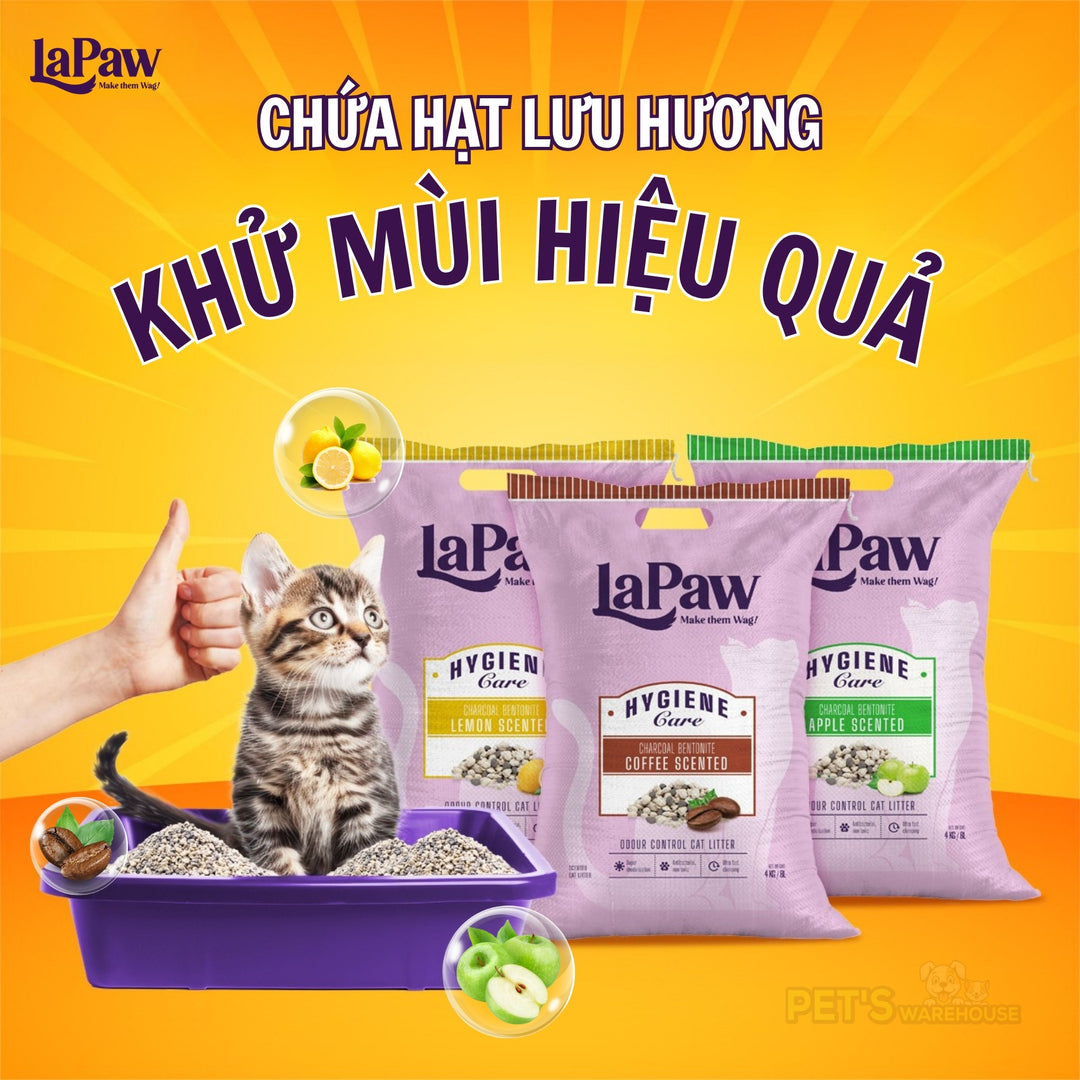 Cát Vệ Sinh Cho Mèo LaPaw Than Hoạt Tính, Siêu Vón Cục, Khử Mùi Tốt, Thơm Lâu, Ít Bụi, Bao 8L/20L