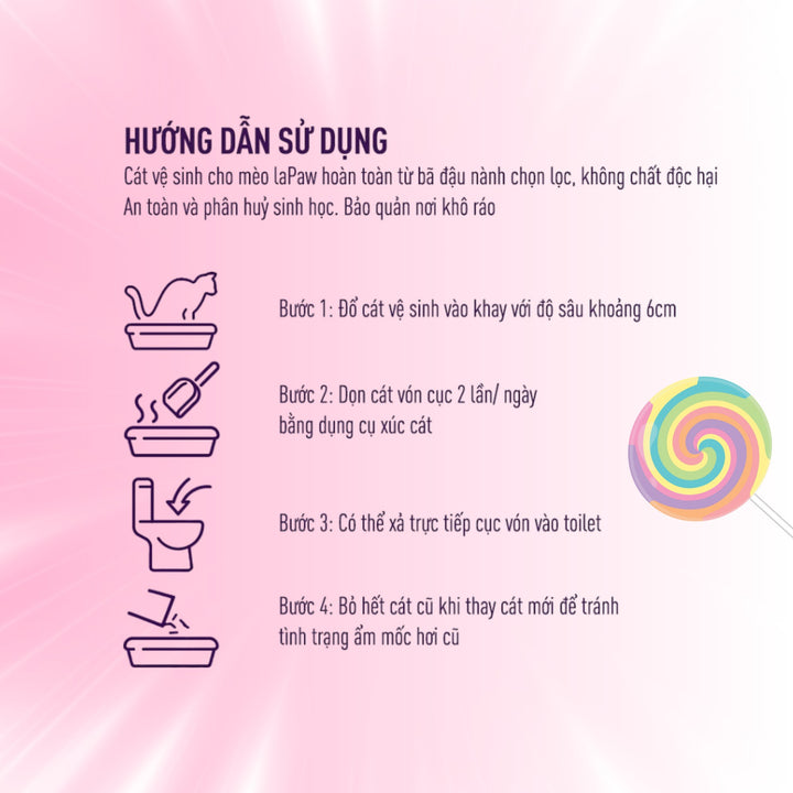 Cát Vệ Sinh Đậu Nành Mix Sắn Cao Cấp La Paw Cho Mèo, Mùi Kẹo Lollipop, 8L / 2.5Kg