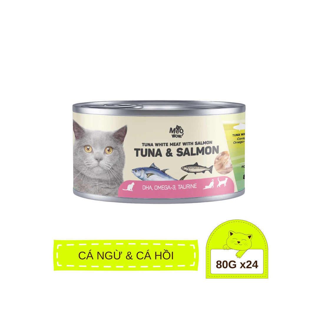 [Thùng 24 Lon] Pate Mèo Meowow Súp Cá Ngừ Trắng Nguyên Miếng, Mọi Lứa Tuổi, Lon 80g
