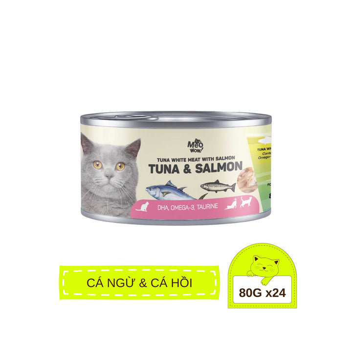 [Thùng 24 Lon] Pate Mèo Meowow Súp Cá Ngừ Trắng Nguyên Miếng, Mọi Lứa Tuổi, Lon 80g