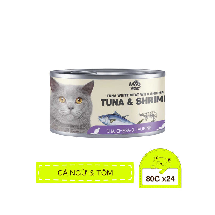 [Thùng 24 Lon] Pate Mèo Meowow Súp Cá Ngừ Trắng Nguyên Miếng, Mọi Lứa Tuổi, Lon 80g