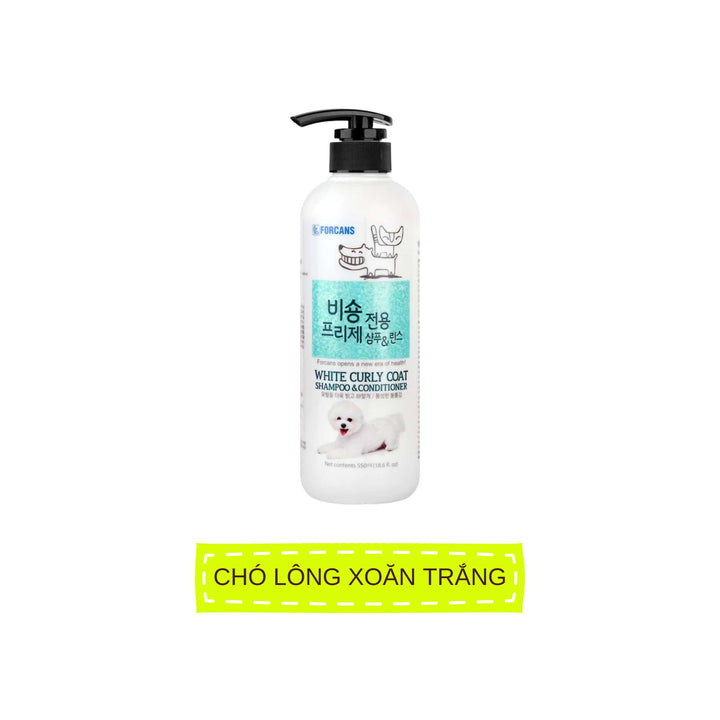 Dầu Gội Forcans Cho Chó Lông Xoăn Trắng, Chó Shih Tzu Da Nhạy Cảm, Chai 550ml