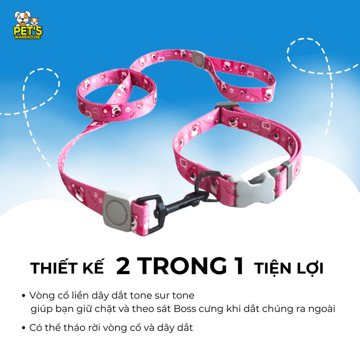 Bộ Dây Dắt Vòng Cổ Chó Mèo T&D Diamonds Lucky, Thiết Kế 2 Trong 1, Có Chuông