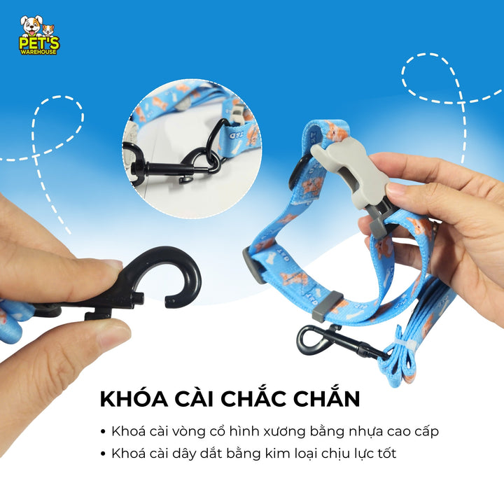 Bộ Dây Dắt Vòng Cổ Chó Mèo T&D Diamonds Lucky, Thiết Kế 2 Trong 1, Có Chuông