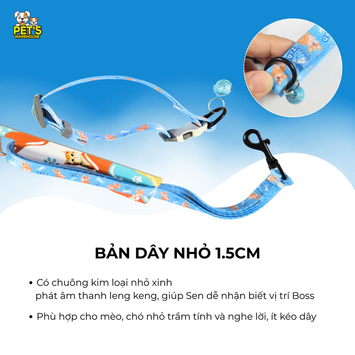 Bộ Dây Dắt Vòng Cổ Chó Mèo T&D Diamonds Lucky, Thiết Kế 2 Trong 1, Có Chuông