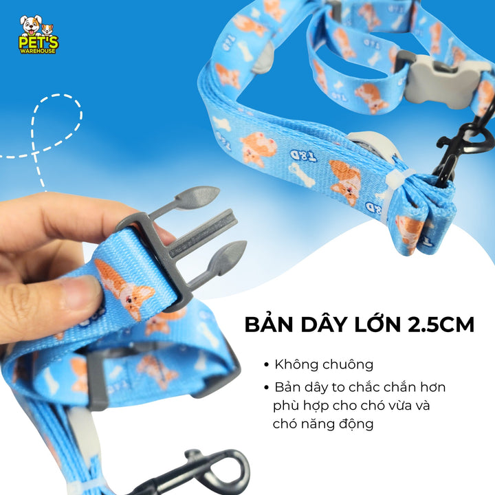 Bộ Dây Dắt Vòng Cổ Chó Mèo T&D Diamonds Lucky, Thiết Kế 2 Trong 1, Có Chuông