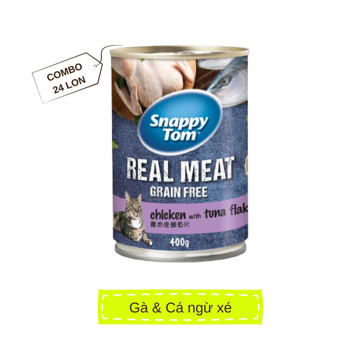 [Thùng 24 Lon] Pate Snappy Tom Real Fish Mèo Lon 400G