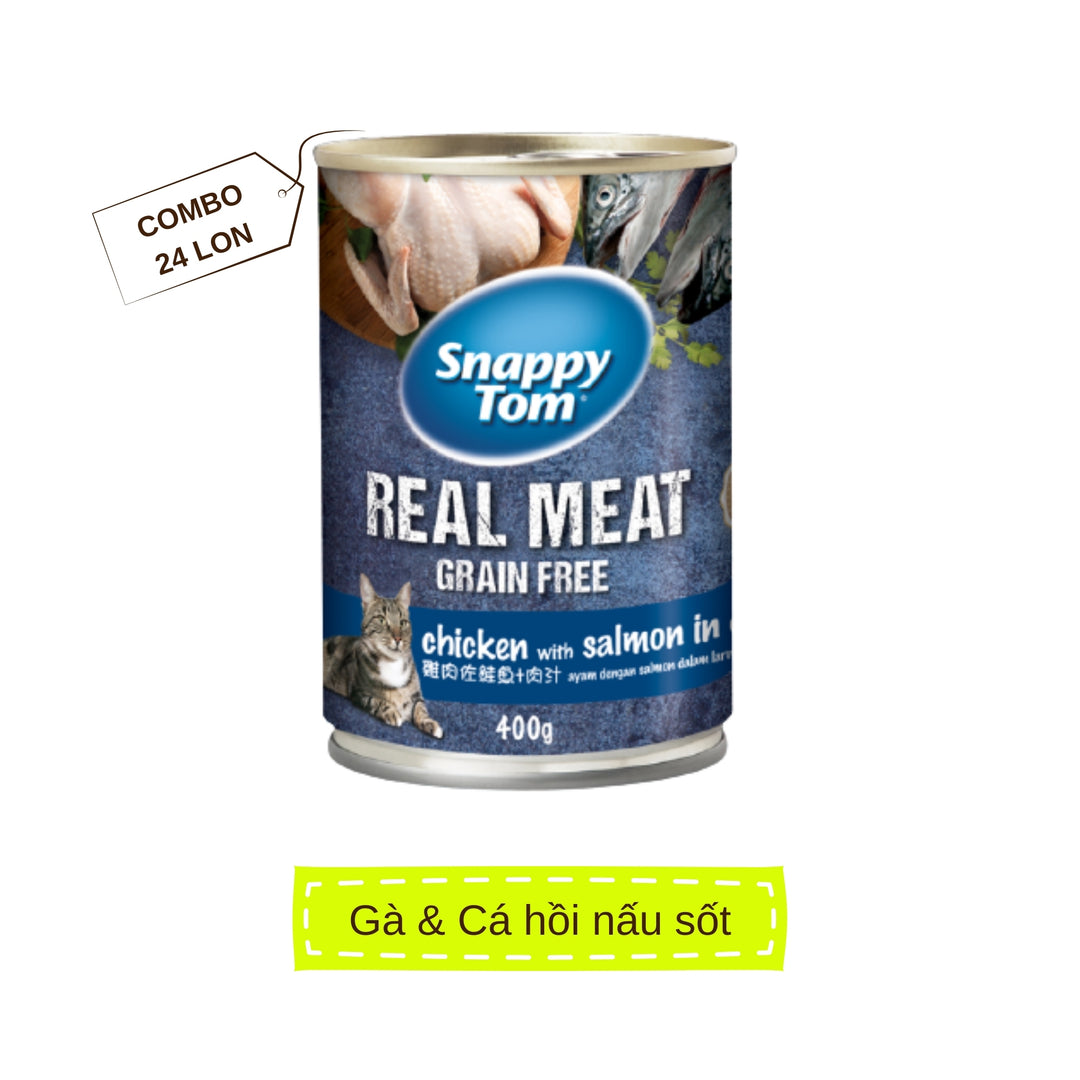 [Thùng 24 Lon] Pate Snappy Tom Real Fish Mèo Lon 400G