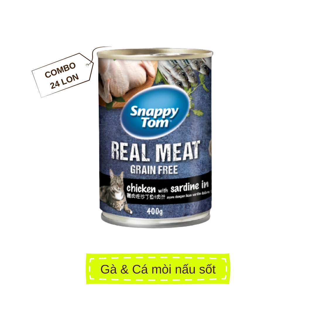 [Thùng 24 Lon] Pate Snappy Tom Real Fish Mèo Lon 400G