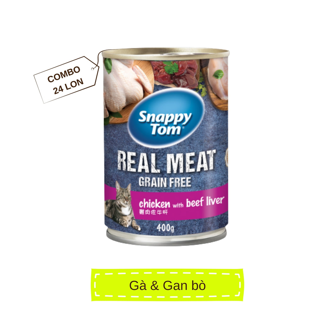 [Thùng 24 Lon] Pate Snappy Tom Real Fish Mèo Lon 400G