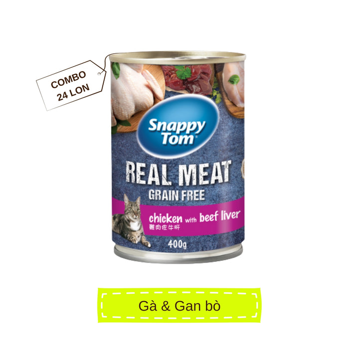 [Thùng 24 Lon] Pate Snappy Tom Real Fish Mèo Lon 400G