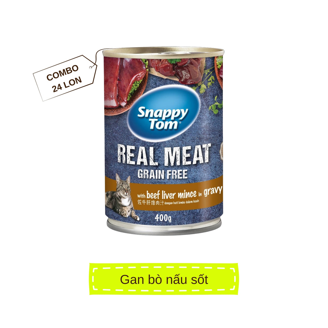 [Thùng 24 Lon] Pate Snappy Tom Real Fish Mèo Lon 400G