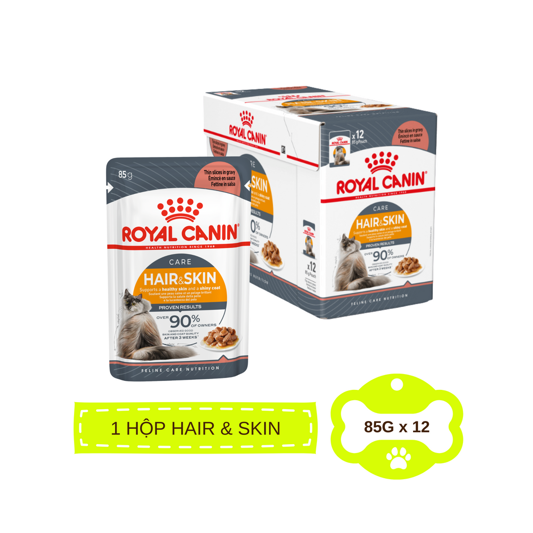 [Combo 3 - 12 Gói] Pate Mèo Royal Canin Hair&Skin, HairBall, Gói 85g