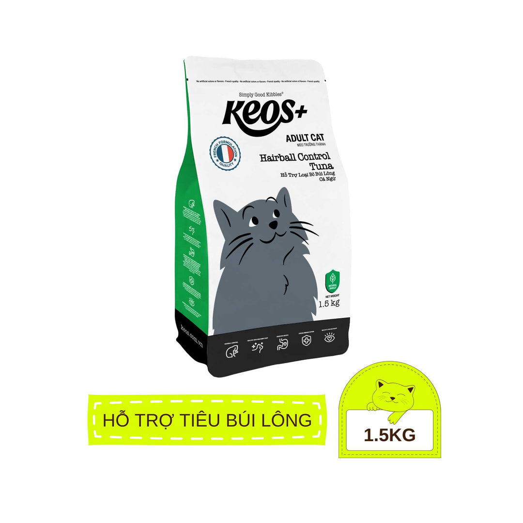 [350g - 1.5Kg] Hạt Keos+ Cho Mèo Trưởng Thành, Hỗ Trợ Tiết Niệu, Tiêu Búi Lông