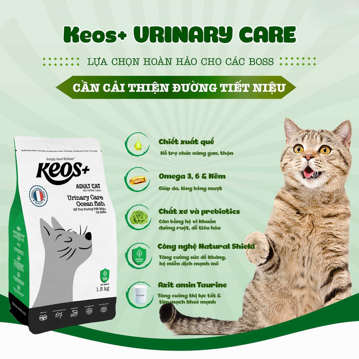 [350g - 1.5Kg] Hạt Keos+ Cho Mèo Trưởng Thành, Hỗ Trợ Tiết Niệu, Tiêu Búi Lông