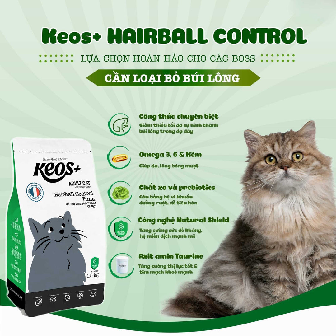 [350g - 1.5Kg] Hạt Keos+ Cho Mèo Trưởng Thành, Hỗ Trợ Tiết Niệu, Tiêu Búi Lông
