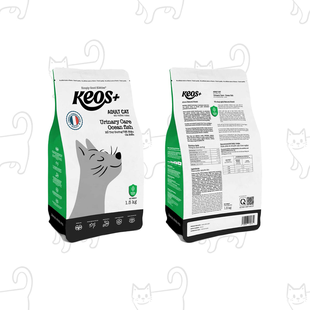 [350g - 1.5Kg] Hạt Keos+ Cho Mèo Trưởng Thành, Hỗ Trợ Tiết Niệu, Tiêu Búi Lông