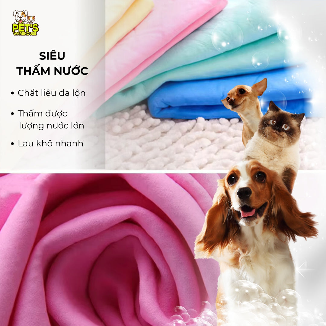 Khăn Tắm Siêu Thấm Hút Cho Chó Mèo, Có Hộp Đựng, Size Lớn 66cm x 43cm, Nhiều Màu (Giao Ngẫu Nhiên)