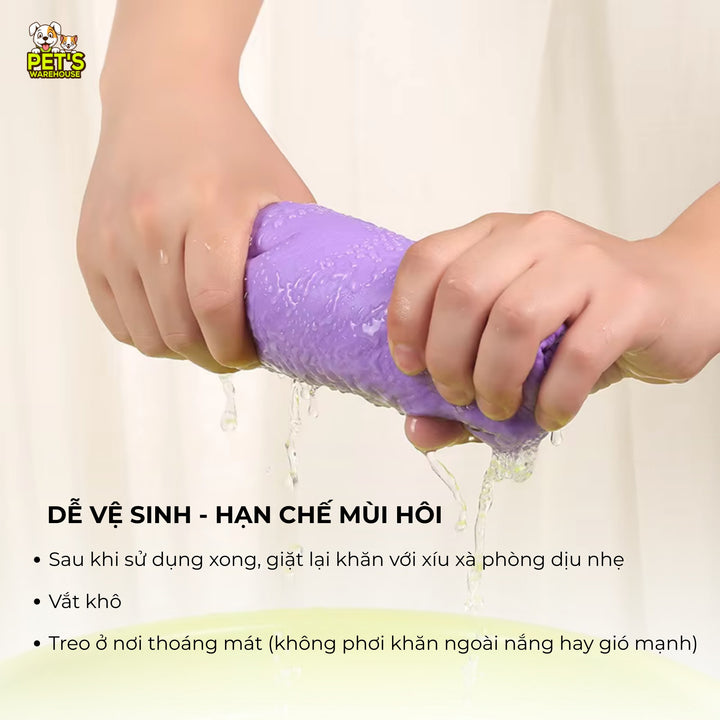 Khăn Tắm Siêu Thấm Hút Cho Chó Mèo, Có Hộp Đựng, Size Lớn 66cm x 43cm, Nhiều Màu (Giao Ngẫu Nhiên)