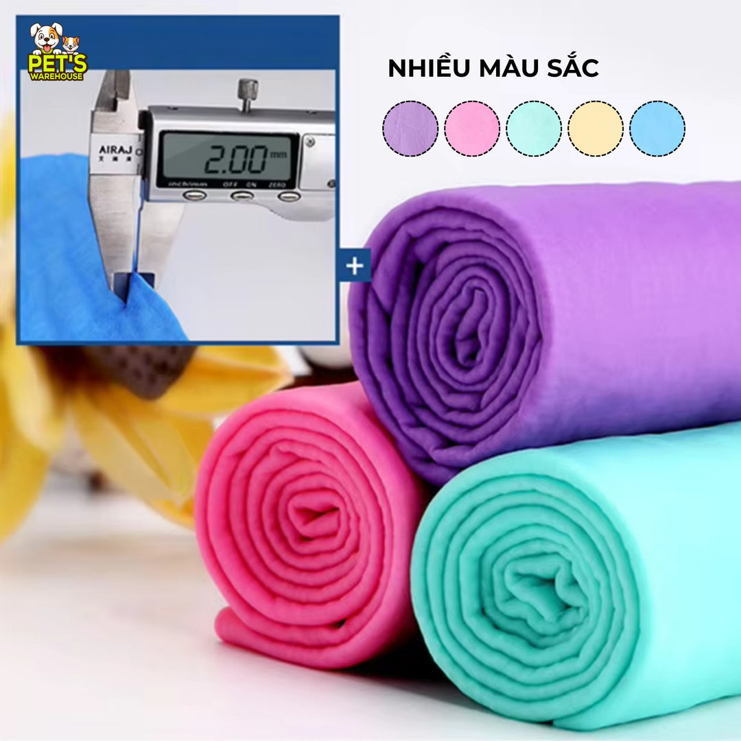 Khăn Tắm Siêu Thấm Hút Cho Chó Mèo, Có Hộp Đựng, Size Lớn 66cm x 43cm, Nhiều Màu (Giao Ngẫu Nhiên)