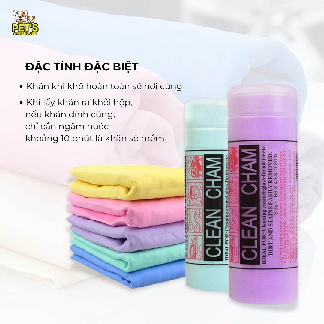 Khăn Tắm Siêu Thấm Hút Cho Chó Mèo, Có Hộp Đựng, Size Lớn 66cm x 43cm, Nhiều Màu (Giao Ngẫu Nhiên)