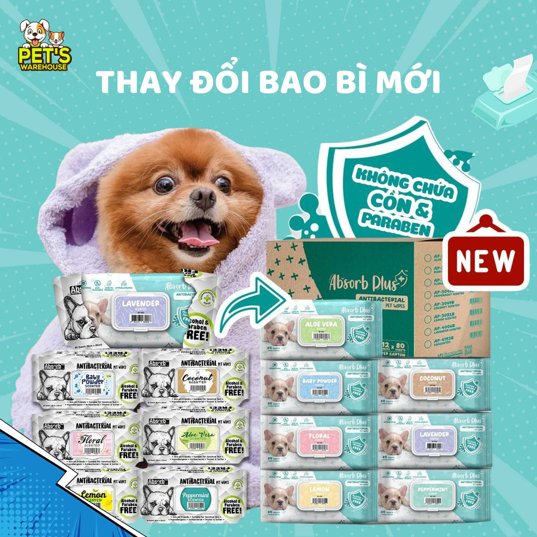 Khăn Ướt Kháng Khuẩn Absorb Plus Antibacterial Pet Wipes Cho Chó, Gói 80 Tờ