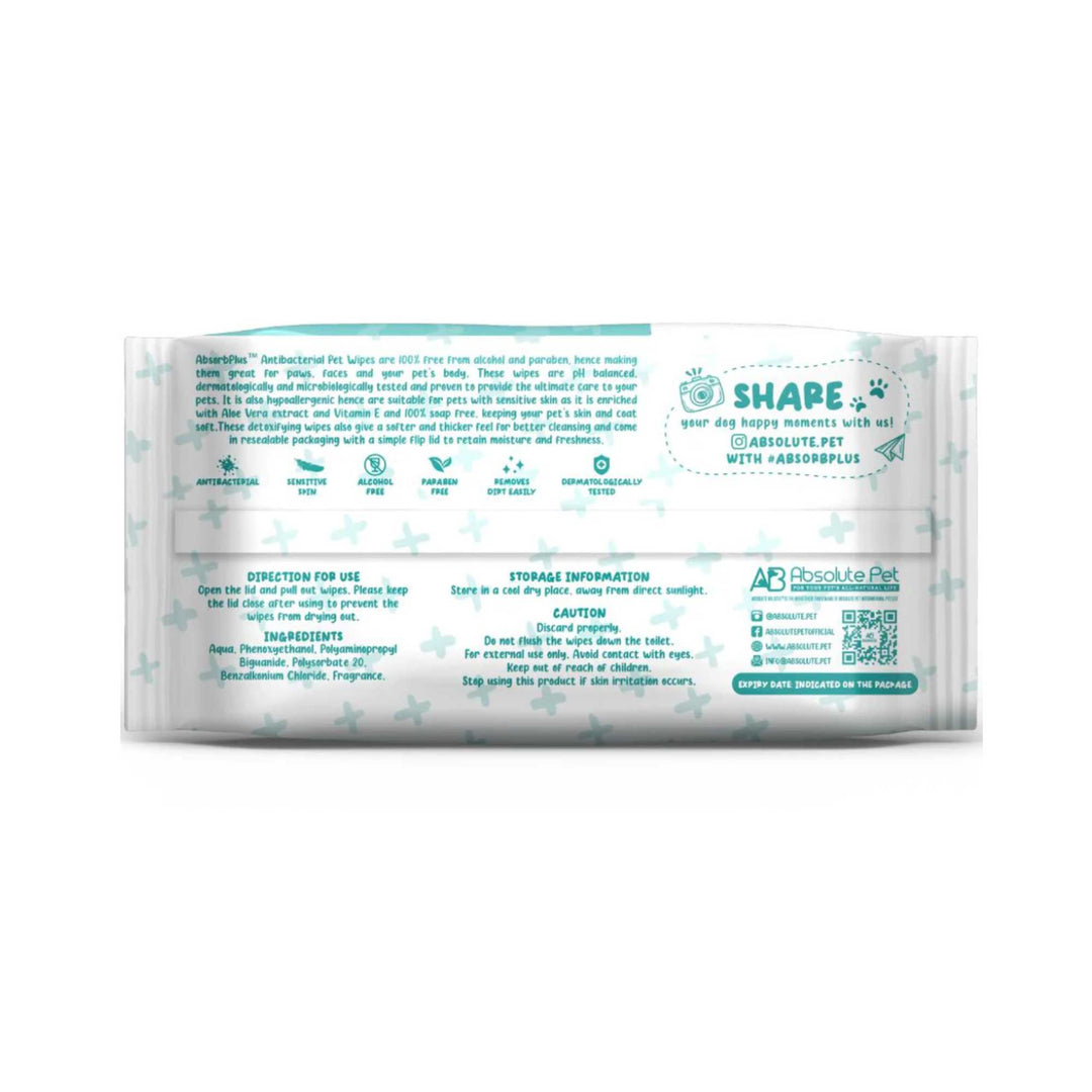 Khăn Ướt Kháng Khuẩn Absorb Plus Antibacterial Pet Wipes Cho Chó, Gói 80 Tờ