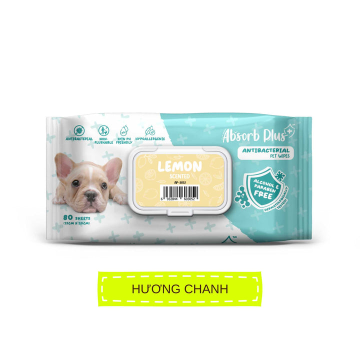 Khăn Ướt Kháng Khuẩn Absorb Plus Antibacterial Pet Wipes Cho Chó, Gói 80 Tờ