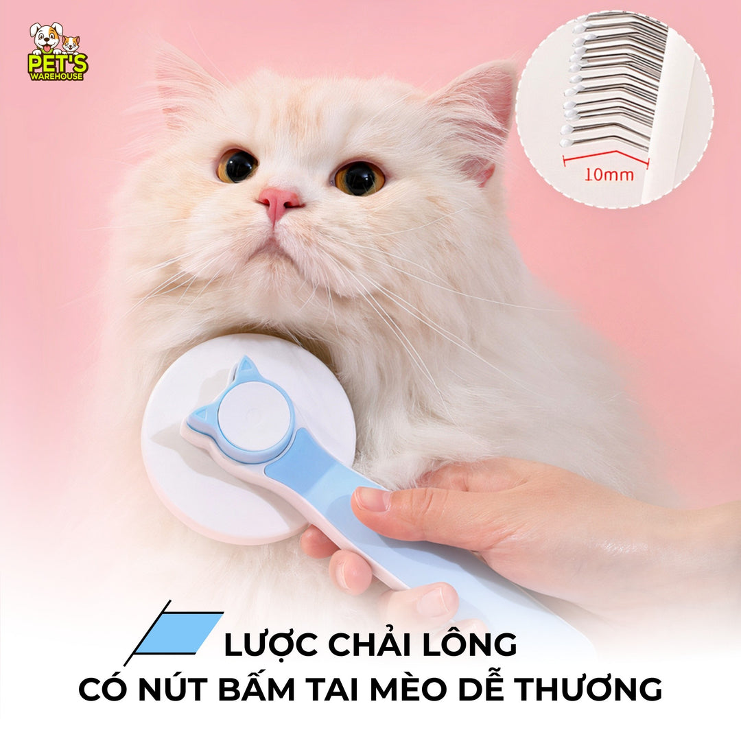 Lược Chải Lông Chó Mèo Có Nút Bấm, Gỡ Rối, Loại Bỏ Lông Rụng, Massage Nhẹ Nhàng, Màu Ngẫu Nhiên