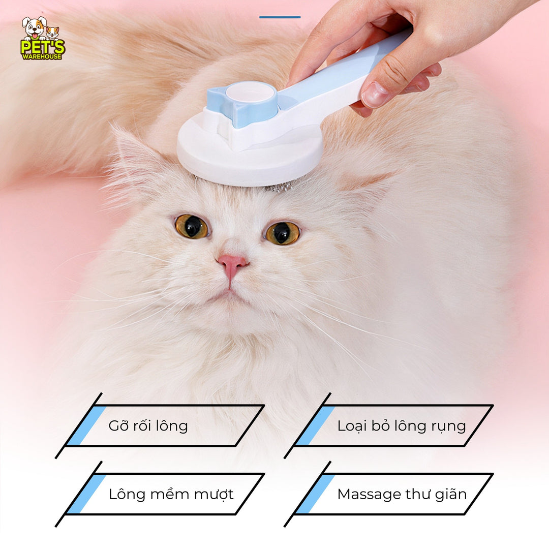 Lược Chải Lông Chó Mèo Có Nút Bấm, Gỡ Rối, Loại Bỏ Lông Rụng, Massage Nhẹ Nhàng, Màu Ngẫu Nhiên