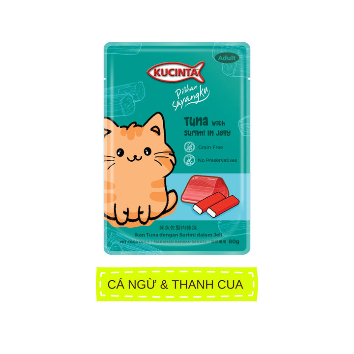 Pate Kucinta Cho Mèo Trưởng Thành, Gói 80g Tiện Lợi, Có Mix Vị