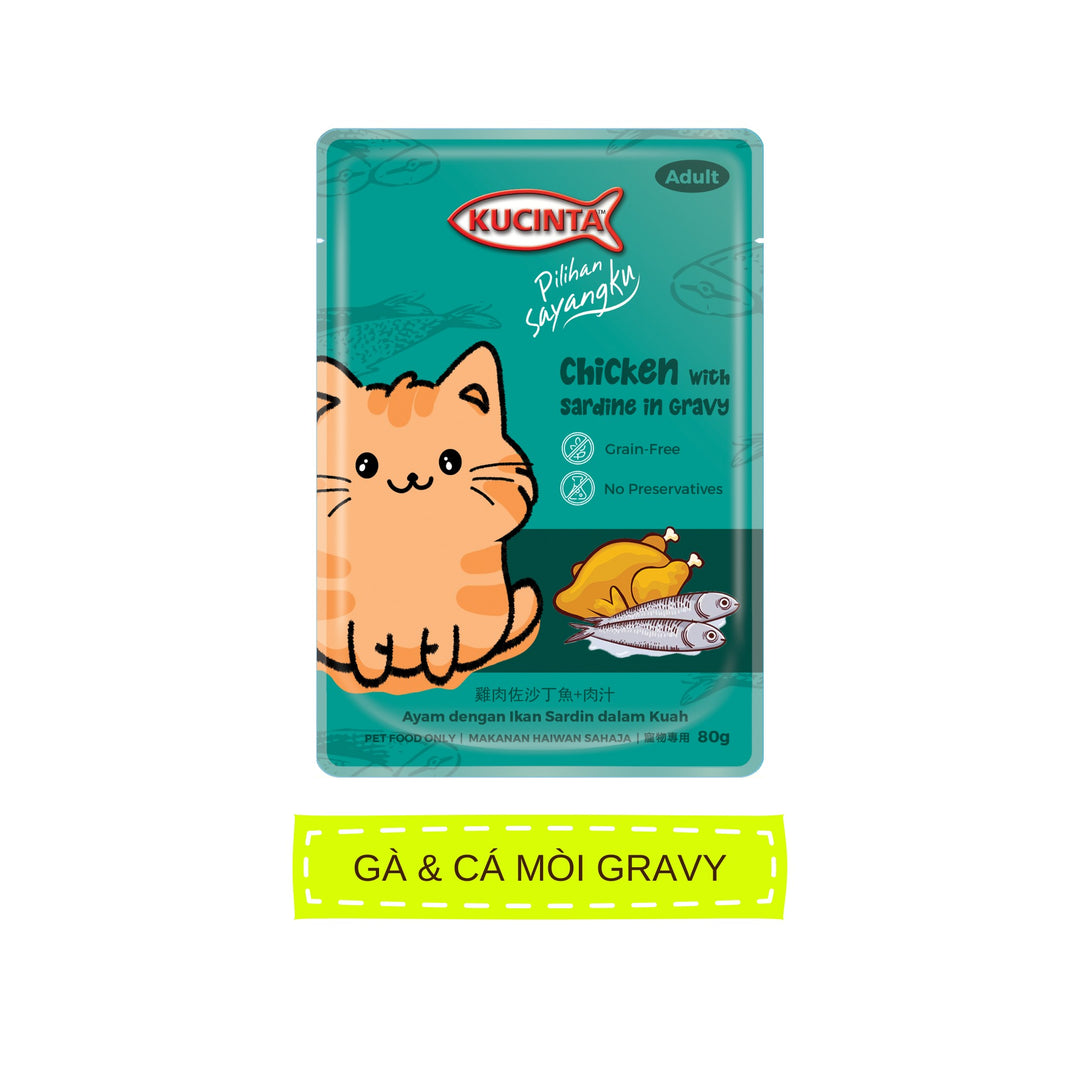 Pate Kucinta Cho Mèo Trưởng Thành, Gói 80g Tiện Lợi, Có Mix Vị