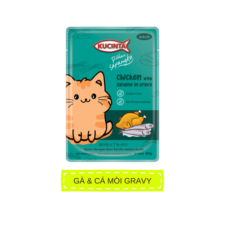 Pate Kucinta Cho Mèo Trưởng Thành, Gói 80g Tiện Lợi, Có Mix Vị