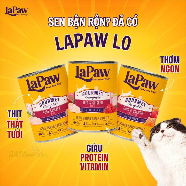 Pate LaPaw Gourmet Cho Mèo Mọi Lứa Tuổi, Lon 375g, Nhiều Vị