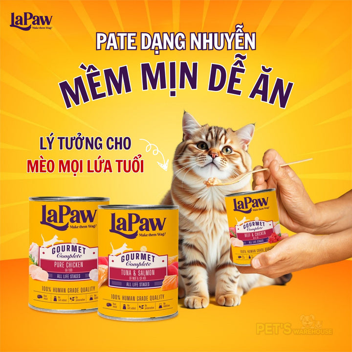 Pate LaPaw Gourmet Cho Mèo Mọi Lứa Tuổi, Lon 375g, Nhiều Vị