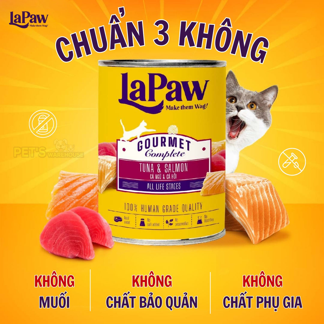 Pate LaPaw Gourmet Cho Mèo Mọi Lứa Tuổi, Lon 375g, Nhiều Vị