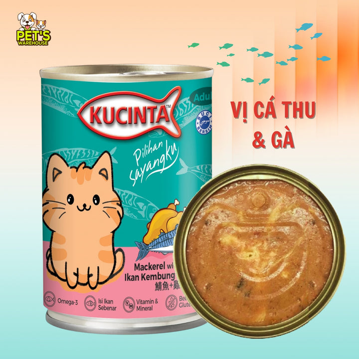 Pate Kucinta Cho Mèo Lon 400g, Thịt Cá & Hải Sản Thật, Nhiều Vị