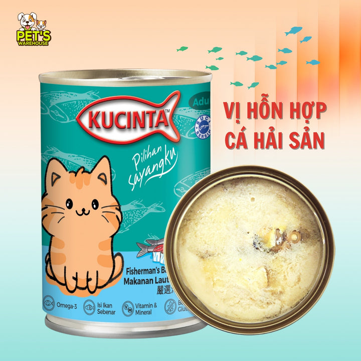 Pate Kucinta Cho Mèo Lon 400g, Thịt Cá & Hải Sản Thật, Nhiều Vị