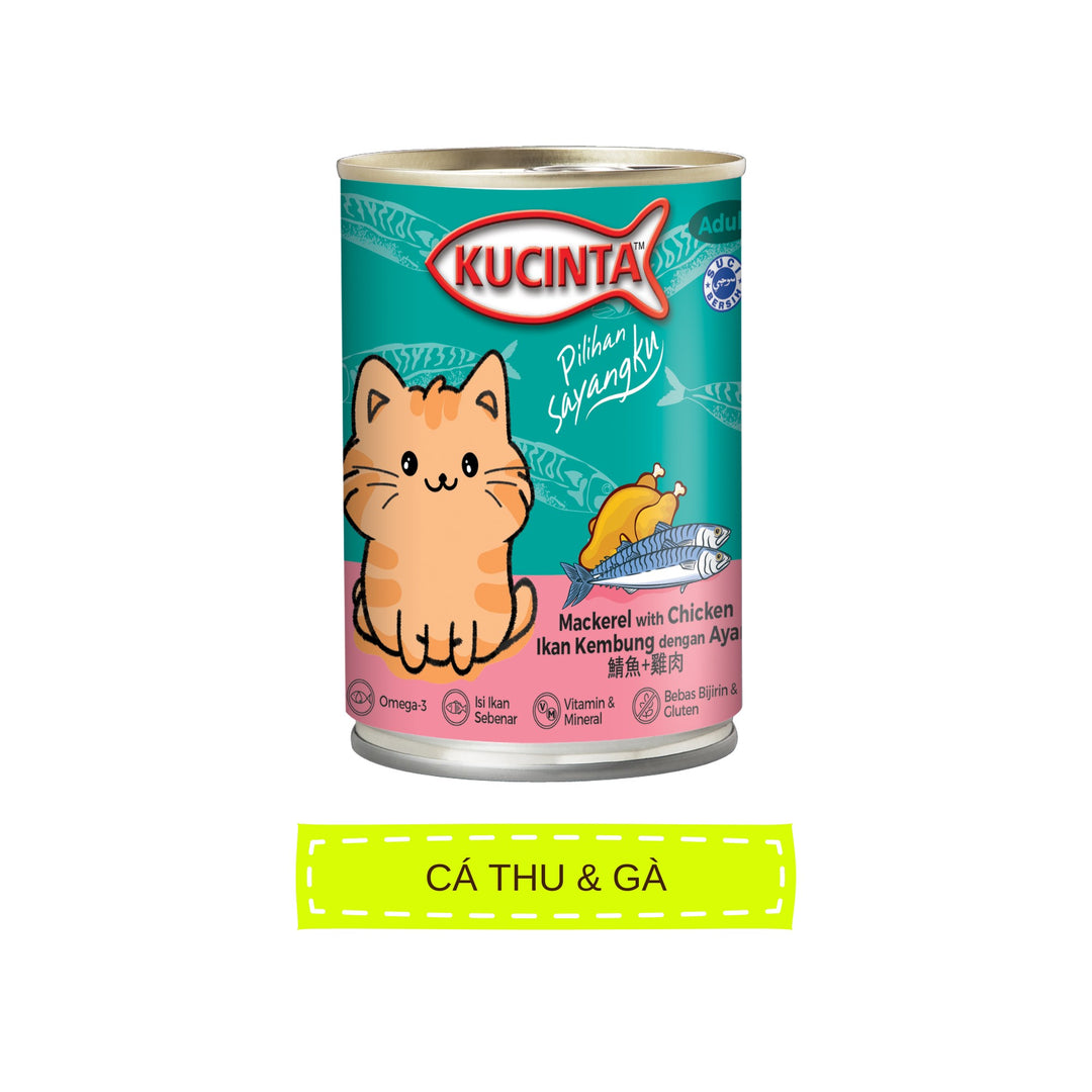 Pate Kucinta Cho Mèo Lon 400g, Thịt Cá & Hải Sản Thật, Nhiều Vị