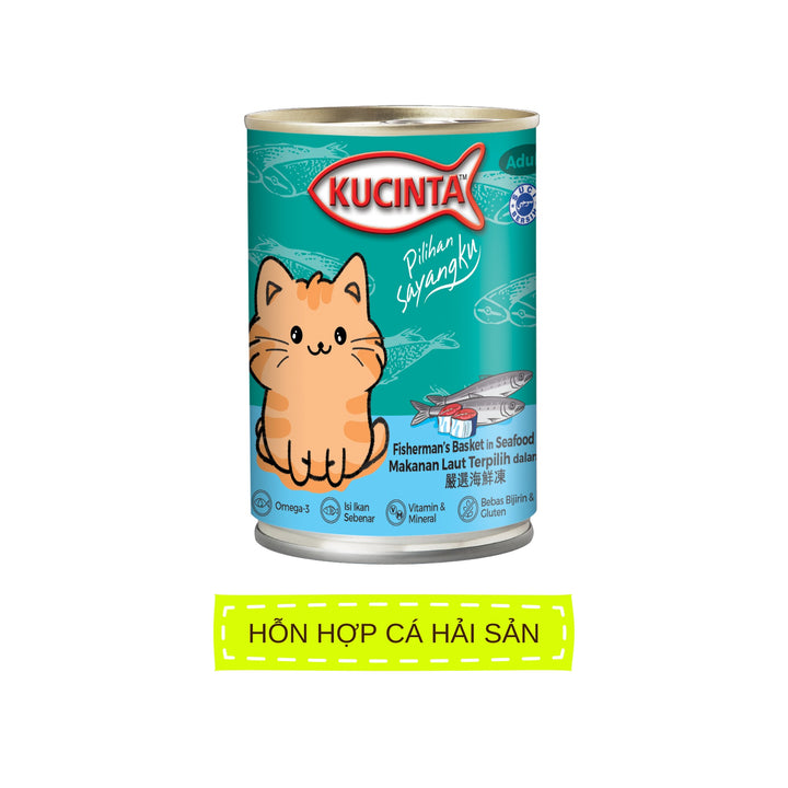 Pate Kucinta Cho Mèo Lon 400g, Thịt Cá & Hải Sản Thật, Nhiều Vị