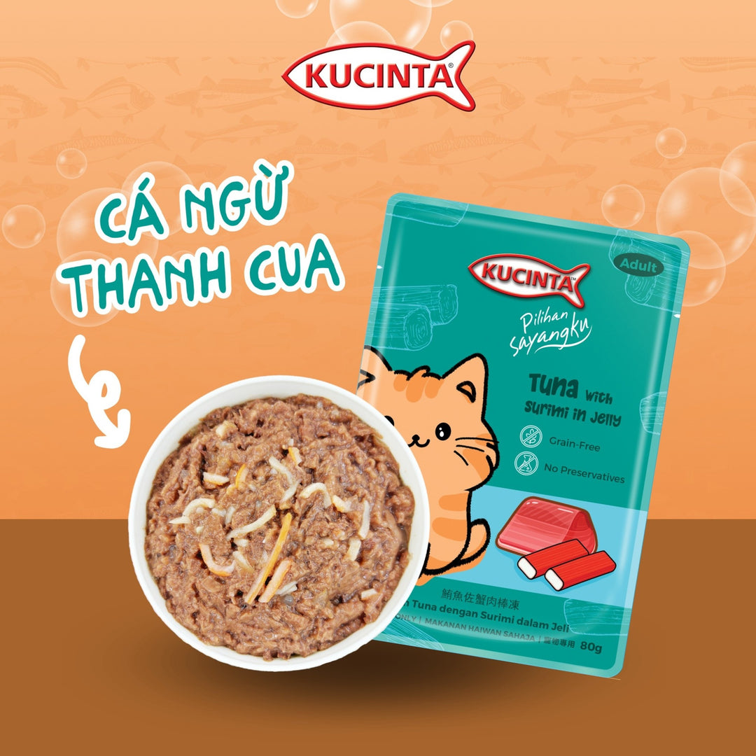 Pate Kucinta Cho Mèo Trưởng Thành, Gói 80g Tiện Lợi, Có Mix Vị