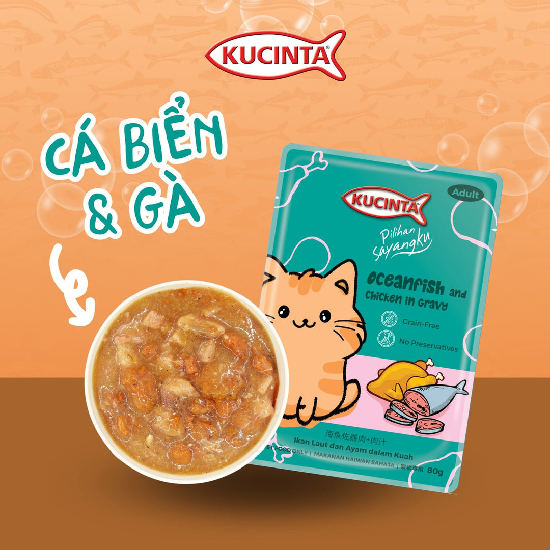 Pate Kucinta Cho Mèo Trưởng Thành, Gói 80g Tiện Lợi, Có Mix Vị