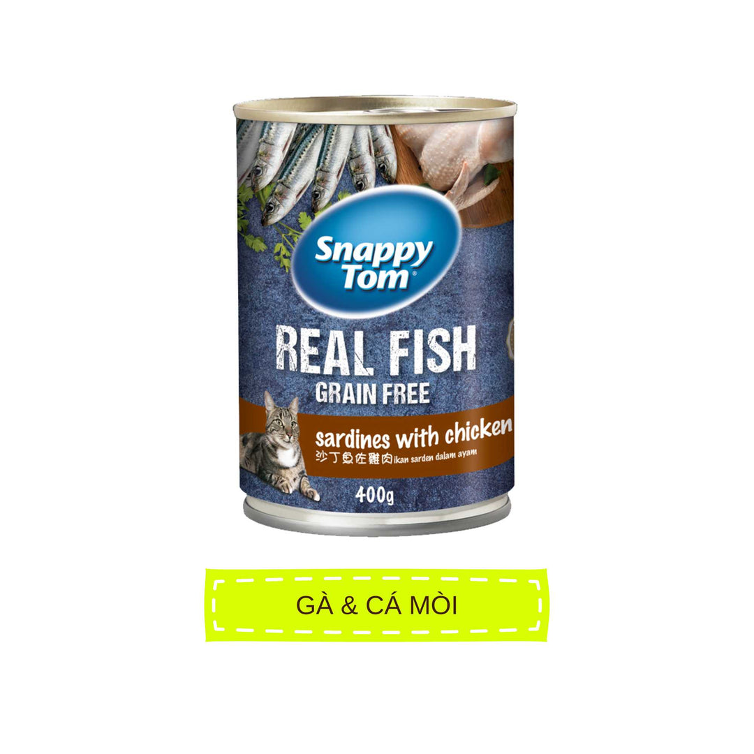 [Combo 12 Lon] Pate Snappy Tom Real Fish Mèo Lon 400G