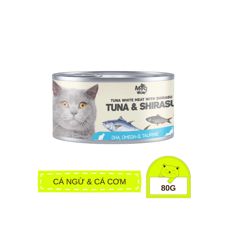 Pate Mèo Meowow Súp Cá Ngừ Trắng Nguyên Miếng Mix Vị, Mèo Mọi Lứa Tuổi, Lon 80g