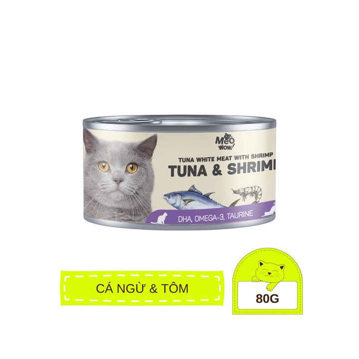 Pate Mèo Meowow Súp Cá Ngừ Trắng Nguyên Miếng Mix Vị, Mèo Mọi Lứa Tuổi, Lon 80g