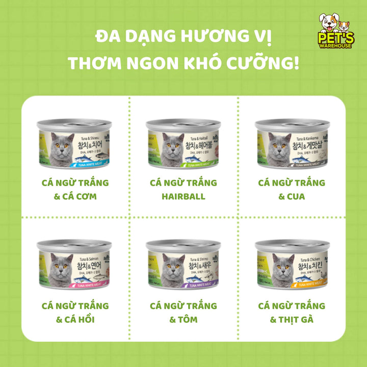 Pate Mèo Meowow Súp Cá Ngừ Trắng Nguyên Miếng Mix Vị, Mèo Mọi Lứa Tuổi, Lon 80g