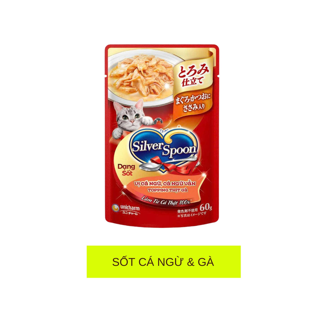 Pate Mèo Silver Spoon Dạng Sốt/Dạng Thạch/Vị Tự Nhiên Đặc Biệt, Gói 60g