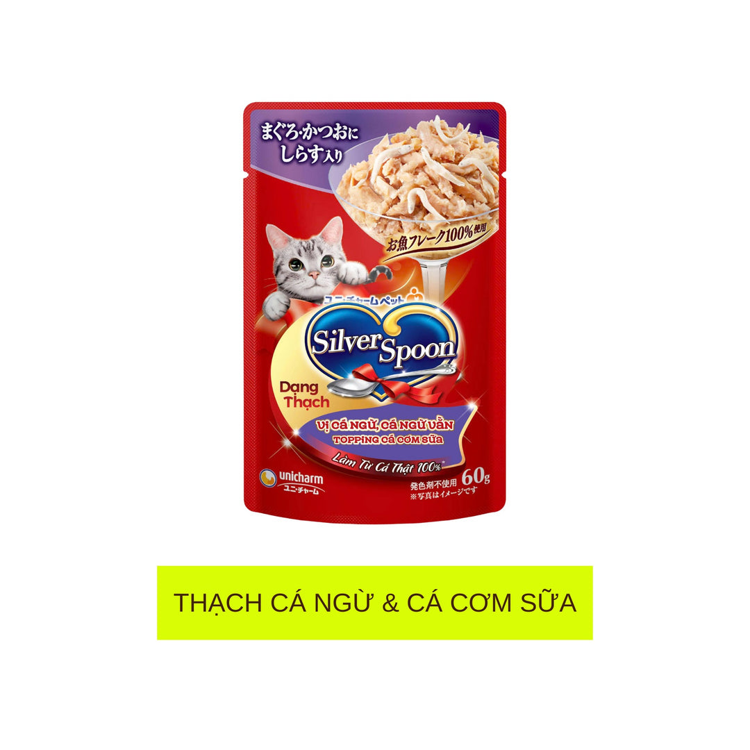 Pate Mèo Silver Spoon Dạng Sốt/Dạng Thạch/Vị Tự Nhiên Đặc Biệt, Gói 60g