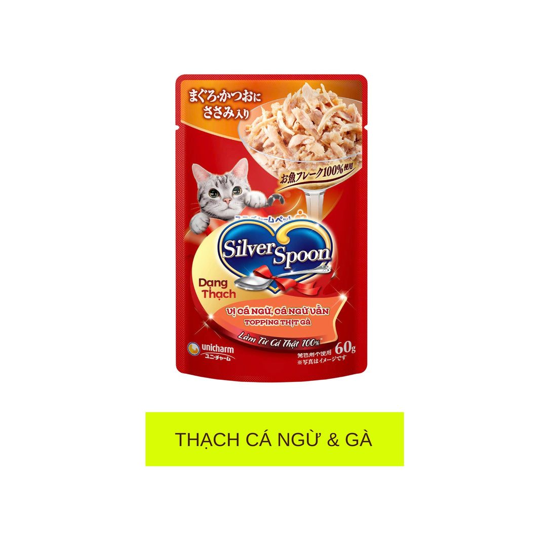 Pate Mèo Silver Spoon Dạng Sốt/Dạng Thạch/Vị Tự Nhiên Đặc Biệt, Gói 60g